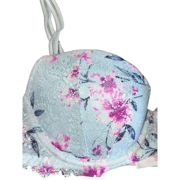 Victoria's Secret PINK Date Push Up Bra 32C Blue Floral cute girlycore - Picture 2 of 4